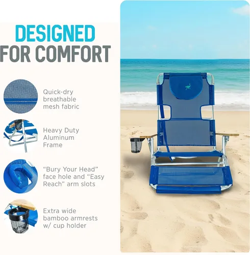 Vista 5 de Ostrich 3N1 Silla reclinable ligera para césped, playa, reclinable con reposapiés, Muebles de exterior para patio, balcón, patio trasero o porche
