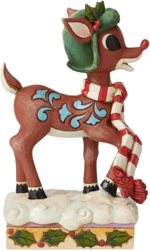 Vista 3 de Enesco Rudolph, el reno de nariz roja en sombrero de aviador y bufanda figura, Marrón