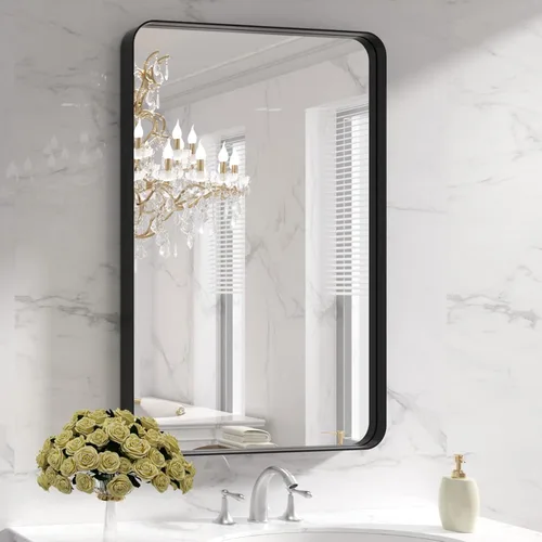 Vista 47 de LOAAO 20x16 Pulgadas Espejo de Baño con Marco de Metal Negro para Pared, Espejo de Tocador de Baño de Estilo Granja, Espejo Grande Rectangular