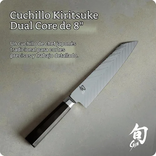 Vista 2 de Shun Cuchillo Kiritsuke de doble núcleo de 8 pulgadas, cuchillo de chef maestro, ideal para la preparación integral de alimentos, auténtico cuchillo