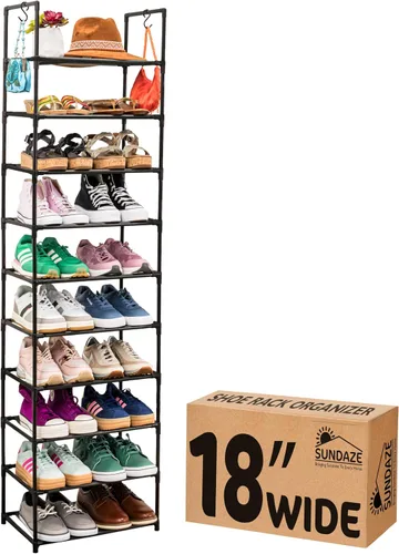 Vista 9 de Sundaze Zapatero - Zapatero de 2 niveles para entrada de puerta delantera, organizador de zapatos largo resistente para armario, dormitorio