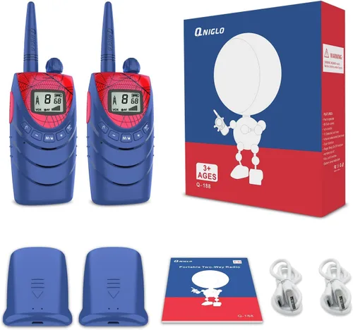Vista 7 de QNIGLO Walkie Talkies para niños, paquete de 2 walkie talkies para niños, regalos para niños y niñas de 3, 4, 5, 6, 7, 8 años, senderismo al aire
