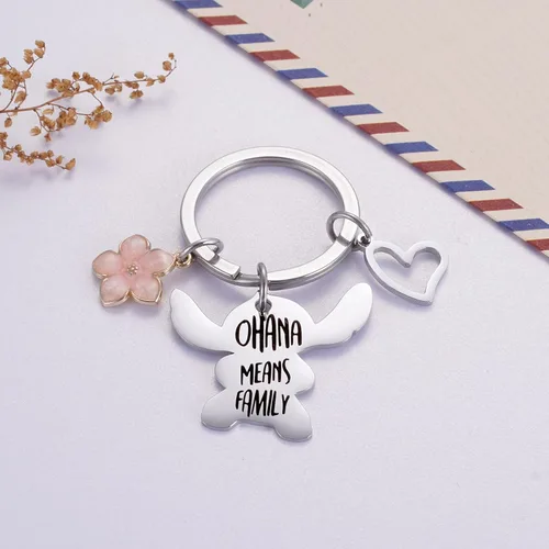 Vista 3 de Ralukiia - Collar con la frase "Ohana mean family", llavero con forma de Stitch, regalos de joyería para niños y niñas