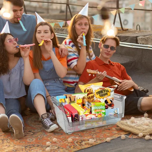 Vista 5 de Paquete de 2 cubos de organización de despensa y almacenamiento de alimentos, organizador apilable de aperitivos con asas, organizadores