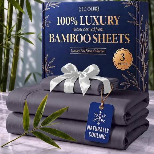 Vista 33 de DECOLURE Sábanas 100% Viscosa Derivada de Bambú Tamaño Individual - Sábanas de Lujo de 3 Piezas Naturalmente Refrescantes, Juego de Cama Ultra Suave