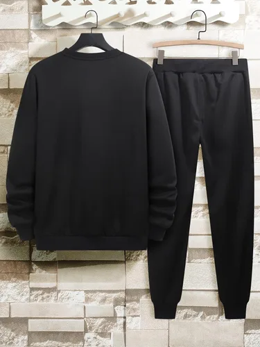 Vista 2 de GORGLITTER Conjunto de 2 piezas para hombre, sudadera de manga larga con cuello redondo y cordón en la cintura