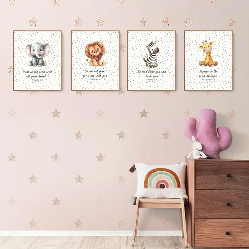 Vista 3 de LARTSFRO Decoración de pared de la Biblia de animales para niños, elefantes, leones, jirafas, cebras, decoración bohemia para guardería, dormitorio