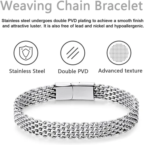 Vista 3 de LUCKY2+7 Pulseras para hombre, acero inoxidable, cierre magnético, cadena franco, pulsera para hombre