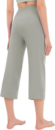 Vista 4 de Rosemmetti Pantalones capri de yoga para mujer, talla grande, con control de abdomen, acampanados, pantalones de entrenamiento con bolsillos