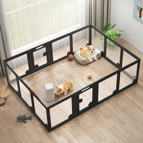 Vista 10 de Albott - Corralito acrílico transparente para perros para interiores, negro
