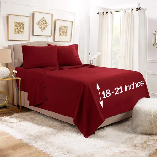 Vista 49 de Empyrean - Juego de 4 sábanas bajeras de bolsillo extra profundo de 110 GSM, juego de 4 sábanas de bolsillo extra profundo de 110 GSM, sábanas