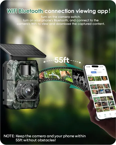 Vista 6 de Cámara de Rastreo Solar WiFi Bluetooth - Cámaras de Caza con Visión Nocturna, Sensor de Movimiento, Impermeable, Cámara de Ciervos Recargable