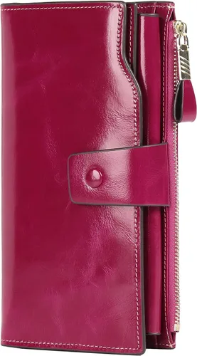 Vista 22 de Cartera plegable de cuero de gran capacidad con bloqueo RFID para mujer