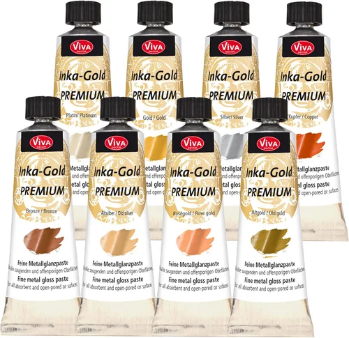 Vista 5 de Viva Decor® Inka Gold Premium Set (oro, oro rosa, oro viejo, 3 x 1,41 oz) pintura acrílica metálica - juego de pintura artesanal - pinturas