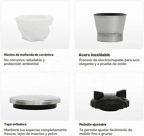 Vista 5 de Molinillo de pimienta de acero inoxidable y molinillos de sal, tapa de sal y pimienta, fácil de usar y ajustable para sal y pimienta, molinillo