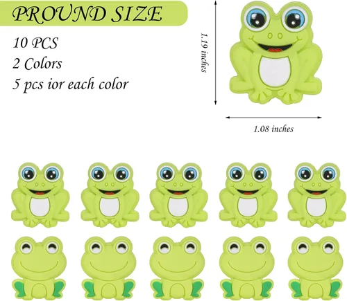 Vista 2 de 10 Piezas Cuentas de Silicona de Animales - Lindas Cuentas a Granel DIY para Manualidades, Bolígrafo, Correas de Teléfono, Colgantes de Bolsa (Rana)