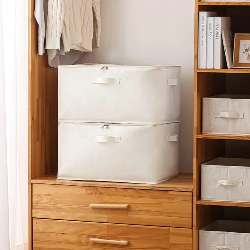 Vista 9 de Vailando Bolsas grandes de almacenamiento de edredón de lona, organizador de armario para ropa, suéter, organizador de ropa con doble cremallera