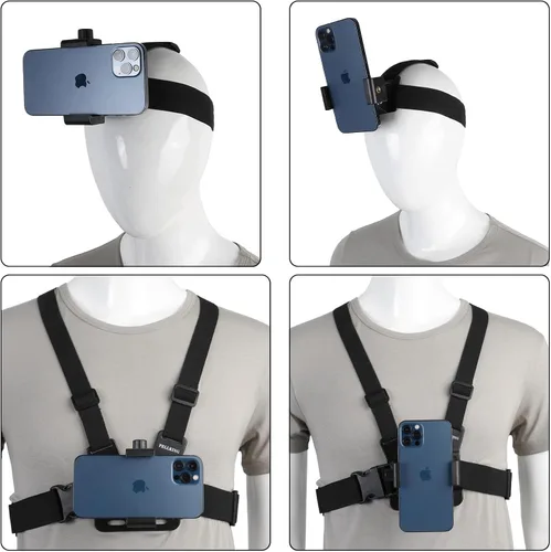 Vista 3 de PellKing Kit de Soporte de Arnés de Correa de Pecho para Teléfono Móvil y Soporte de Correa para la Cabeza para POV/VLOG, Clip de Teléfono Celular