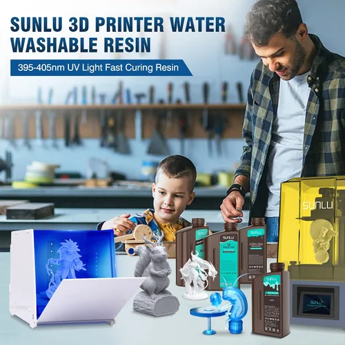 Vista 9 de SUNLU - Resina lavable al agua de 1000 g, resina de impresora 3D de curado rápido para impresoras 3D de resina LCD DLP SLA, resina de fotopolímero