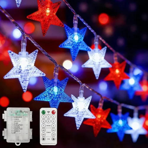 Vista 21 de Tira de luces LED ST38 de 26 pies (25.9 ft) con cable blanco, luces colgantes conectables y regulables para el día de la nación