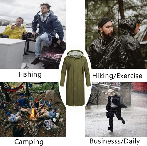 Vista 7 de COOFANDY Chaqueta impermeable para hombre con capucha impermeable ligera activa larga