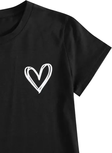 Vista 3 de SweatyRocks Camisetas con estampado de corazón para mujer, camisetas divertidas de manga corta para verano
