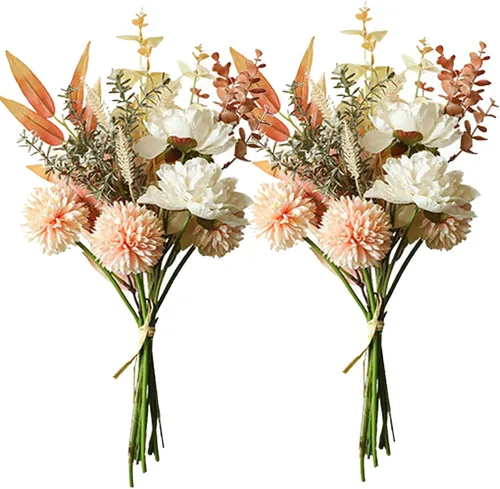 Vista 8 de hanlongyu Flores artificiales de seda para decoración del hogar y boda, centro de mesa de comedor de flores sintéticas. Plantas artificiales arreglo