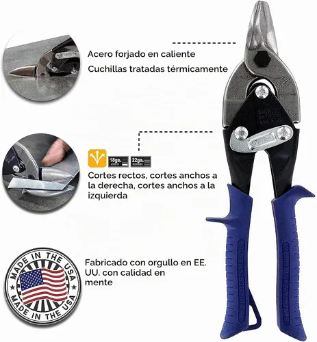 Vista 2 de MIDWEST Bulldog Aviation Tin Snip - Tijeras de corte de estaño regulares de corte recto, fabricadas en EE. UU. - MWT-6716B
