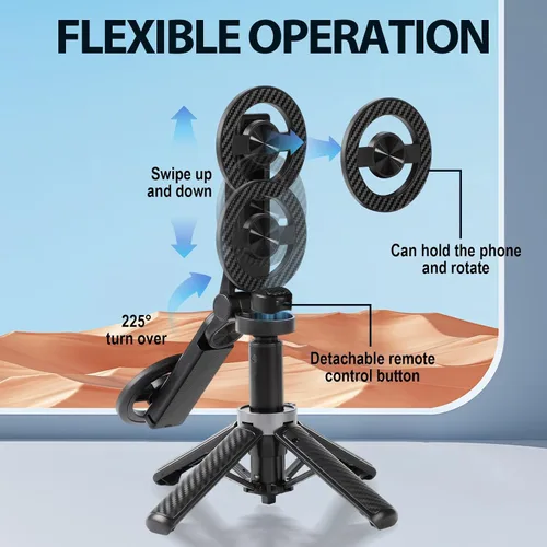 Vista 5 de Palo selfie magnético multifuncional 4 en 1 con rotación de 360°, trípode magnético universal para teléfono con control remoto desmontable, trípode
