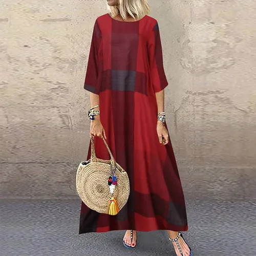 Vista 2 de Vestidos de otoño para mujer 2022 con estampado de algodón y manga de graffiti, vestido largo con estampado de contraste
