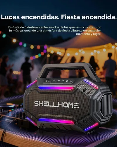 Vista 3 de ShellHome Altavoces Bluetooth 6.0 para exterior, altavoz potente de 80 W (máximo) con graves, 30 horas de reproducción, impermeable IPX6, luces RGB