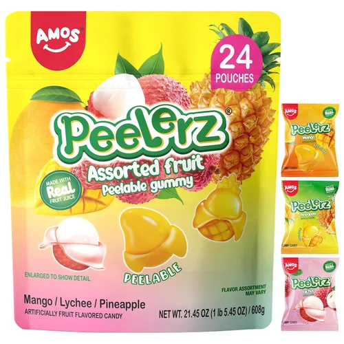 Vista 9 de AMOS Peelerz - Caramelo de goma pelable, mango/lichi/maracuyá/melocotón Paquete de 4 variedades, 3 oz cada uno, total 11.99 oz
