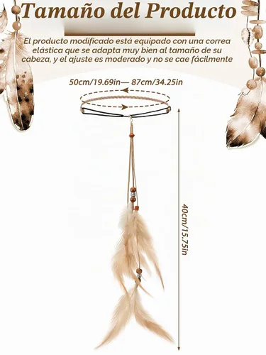 Vista 3 de XunYee - Diadema de plumas, mediana, estilo borla, color beige