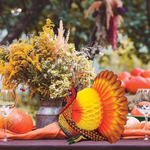 Vista 6 de Beistle Centro de mesa de papel de seda de pavo para fiesta de Acción de Gracias, otoño, cosecha, decoración del hogar, Pkg/1
