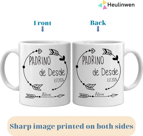 Vista 6 de Juego personalizado de Bautizo Recuerdos Juego De 2 Tazas 2024, Padrinos De Bautizo Propuesta Set 2 Tazas Café 11Oz, Para Niño, Niña, Propuesta