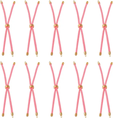 Vista 14 de 10 piezas de pulseras de cordón trenzado de nylon para hacer pulseras deslizantes ajustables con accesorios de latón dorado para accesorios de Negro