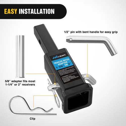 Vista 4 de Nilight Adaptador extensor de receptor de enganche de remolque, reductor de adaptador de enganche de 1-1/4 a 2 pulgadas, convertidor de manguito