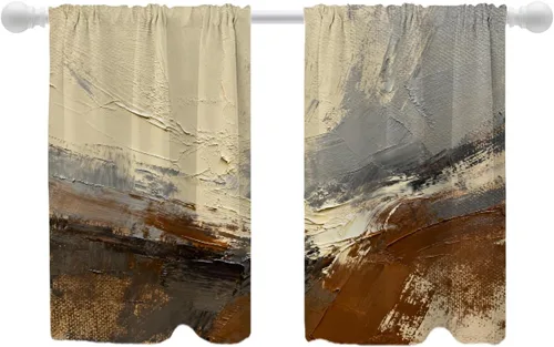 Vista 16 de Shrahala Cortinas de nivel de chakras con mandala beige para ventanas de cocina, paneles de cortina de ventana de mandala multicapa de poliéster