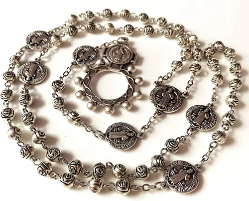 Vista 9 de elegantmedical Hecho a mano de cuentas de rosa católico San Benito Rosario Collar Cruz Caja de regalo Italia crucifijo, Zinc, No es una piedra