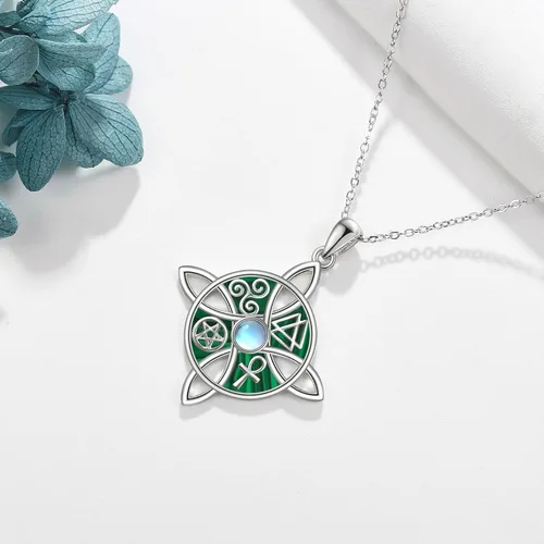 Vista 36 de YAFEINI Collar con dije de nudo de bruja de plata de ley, amuleto de bruja de cruz celta, regalo para mujer