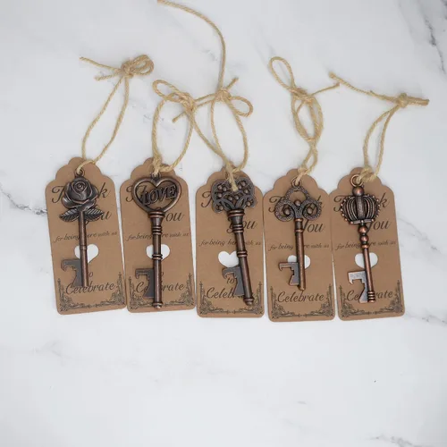 Vista 6 de Aokbean 100 piezas de regalos de fiesta de boda para invitados, abridor de botellas con llave de esqueleto mixto con tarjetas de agradecimiento