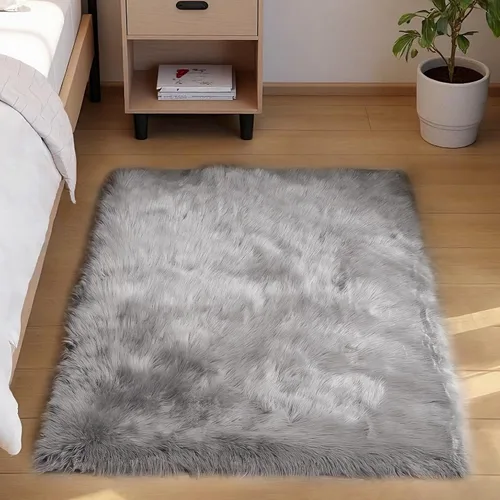 Vista 42 de Goolela Alfombra esponjosa de piel sintética para dormitorio, color marrón claro beige, 2 x 3 pies, alfombra de piel de oveja peluda y difusa