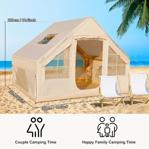 Vista 8 de Tiendas para acampar - Tienda inflable con PUM, Tienda impermeable de instalación instantánea, Tienda de campaña de tela Oxford con tragaluz, tienda