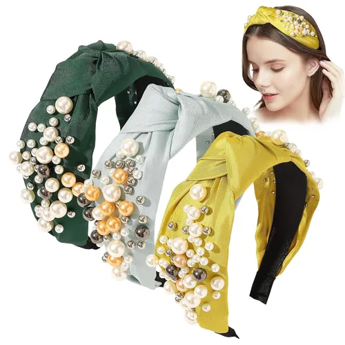 Vista 8 de Ivyu Diademas - Diademas de perlas anudadas para mujer de moda, accesorios para el cabello, bandas para el cabello para niñas, antideslizantes, a