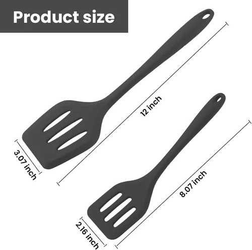 Vista 2 de Espátula ranurada para utensilios de cocina antiadherentes, resistente al calor, color negro