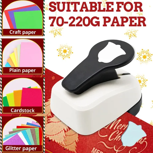 Vista 4 de Perforadora de Navidad de 1 pulgada, Perforadora de Campana para Manualidades de Papel, perforadora con forma de campana para manualidades