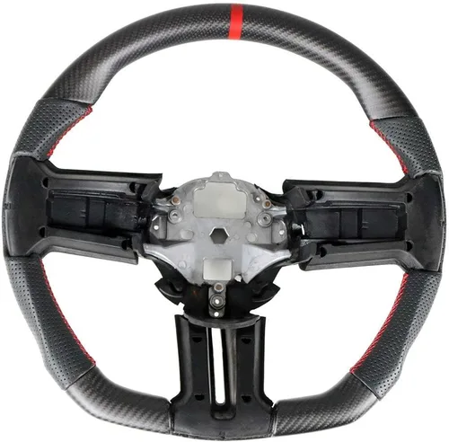Vista 20 de IKON MOTORSPORTS, Volante compatible con Ford Mustang 2010-2014, Kit de reemplazo de cuerpo de volante en fibra de carbono y cuero con costura azul