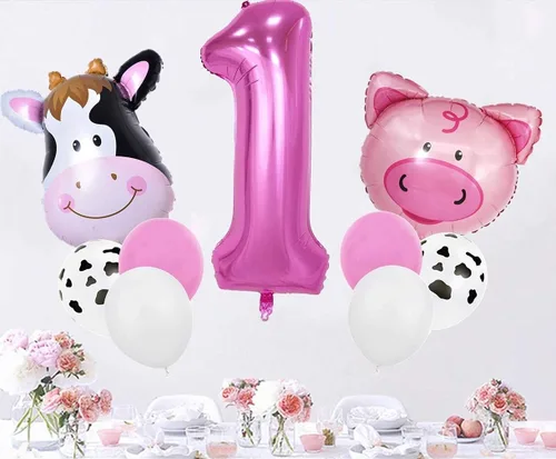 Vista 8 de InBy 18 globos de animales de granja para decoración de fiesta de primer cumpleaños, cabeza de vaca de cerdo, arco de globos con temática