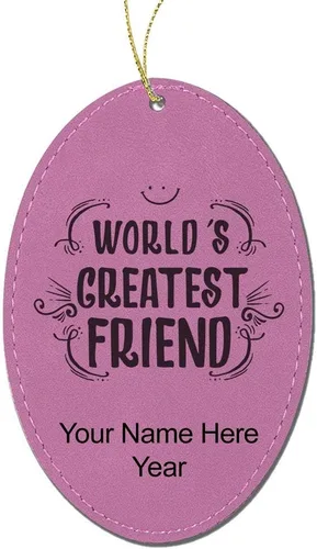 Vista 8 de LaserGram Personalized Christmas Ornament, World's Greatest Friend, Faux Leather, Custom Laser Engraved Gift Idea (Oval Shape, Black with Gold)