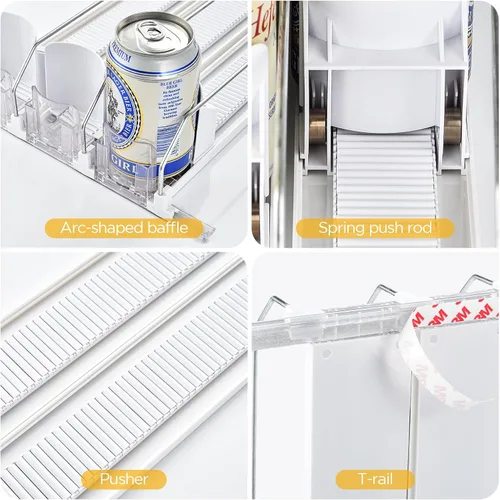 Vista 5 de OTraki Organizador de bebidas para refrigerador, dispensador de bebidas de 3 filas para refrigerador, dispensador de soportes de latas de ahorro